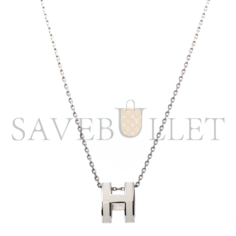 H**mes lacquered palladium pop h pendant necklace white